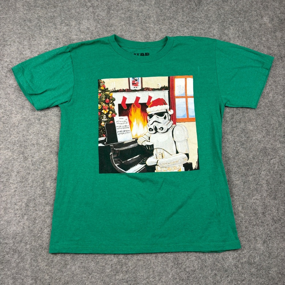 Star‎ Wars Graphic Tee Mens Large Green Christmas Stormtrooper Piano Holiday